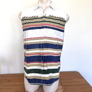 90's Western Jean Sleeveless Shirt - Striped - Size Large - Quizz
